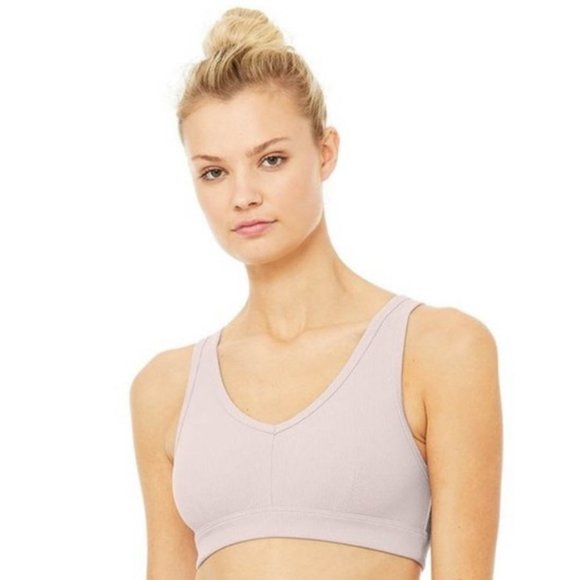 Alo Yoga Togetherness Ribbed V Neck Sports Bra Light Lavender  Sz S - Picture 2 of 8